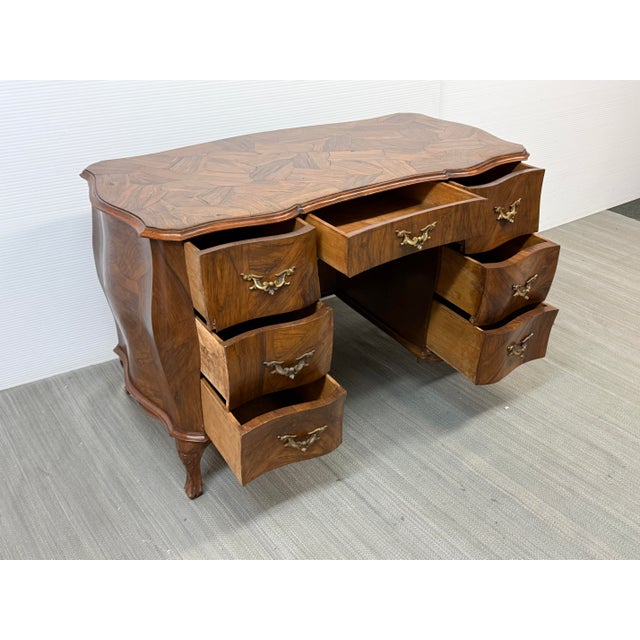 Italian Rococo Bombe Pedestal Desk, Olive Wood For Sale - Image 12 of 12
