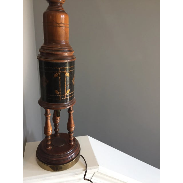 Wood 1950s Vintage Wood & Leather Column Table Lamp For Sale - Image 7 of 10
