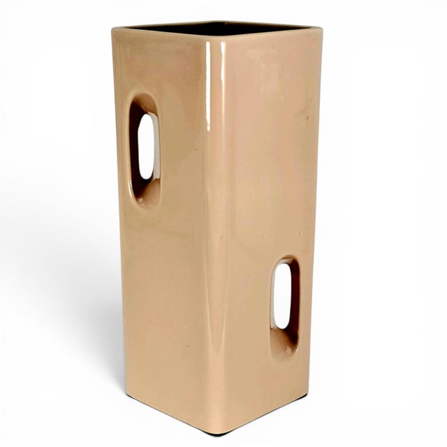 Late 20th Century Japanese Modern Blush Pink Sculptural Ceramic Vase 8" For Sale - Image 5 of 11