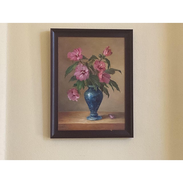 Mid 20th‑Century Vase With Flowers — Rich Classical Still Life Oil on Board, Signed For Sale - Image 4 of 15