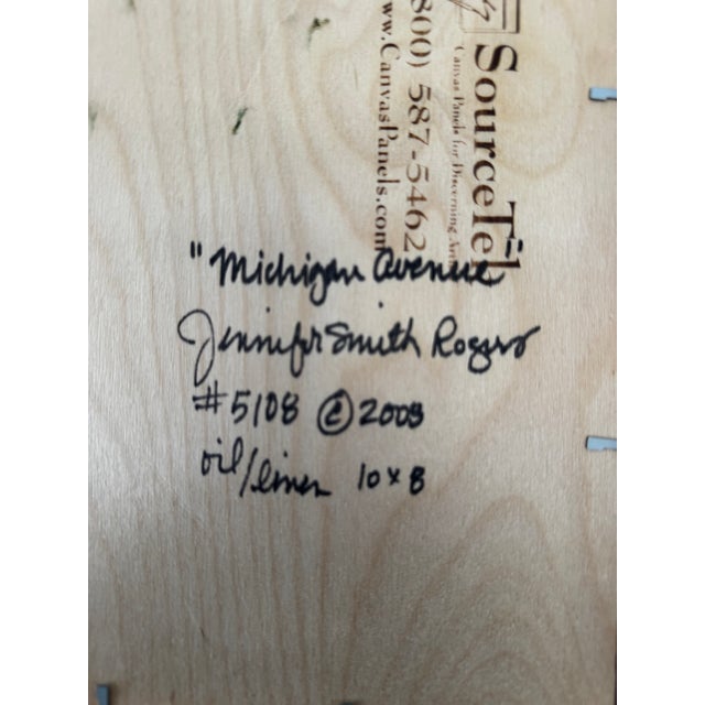 Textile Jennifer Smith Rogers Chicago Cityscape Oils (Pair), 2008 – Framed – Wells Gallery Provenance For Sale - Image 7 of 13