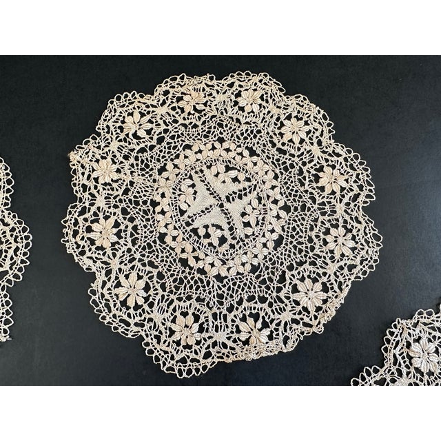 Linen Antique Victorian Lace Doily Table Mat Cocktail Napkins - Set of 5 For Sale - Image 8 of 16
