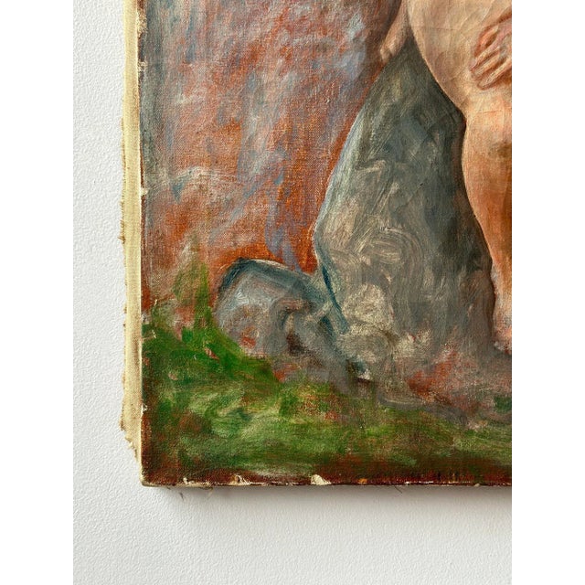 Vintage Seated Nude Painting on Canvas, Circa 1940s For Sale - Image 9 of 12