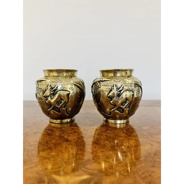 Metal Chinese Brass Vases, 1890s, Set of 2 For Sale - Image 7 of 7