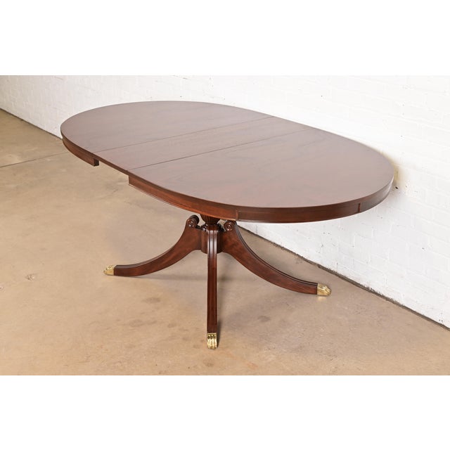 Baker Furniture Style Georgian Carved Mahogany Pedestal Extension Dining Table, Newly Refinished For Sale - Image 9 of 13