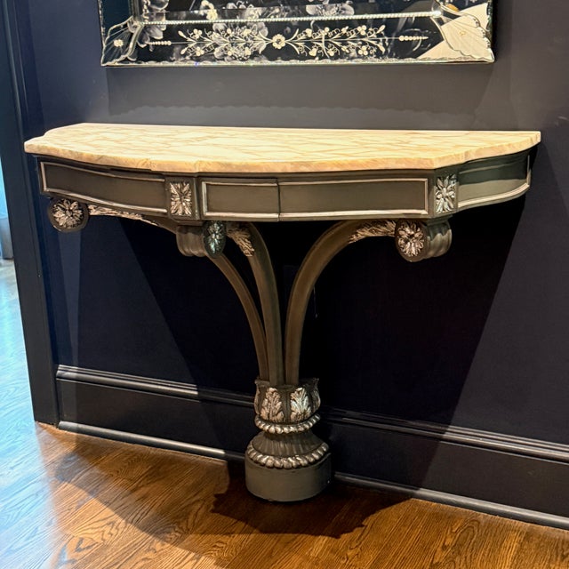 Hollywood Regency English Hollywood Regency Demilune Marble Top Console For Sale - Image 3 of 8