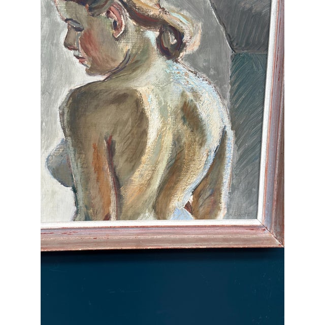 Original Swedish Oil on Panel – “Woman from Behind” by Waldemar (Walle) Ewetz – Signed – Vintage & Framed – 45 × 45 cm...