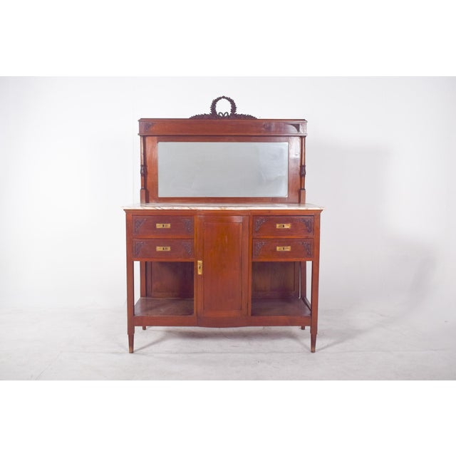 Vintage English Sideboard with Marble Top and Mirror, 1920s For Sale - Image 11 of 11