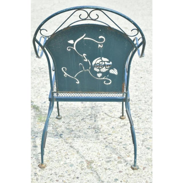 Mid 20th Century Wrought Iron Pierced Rose Garden Patio Dining Chair For Sale - Image 10 of 12