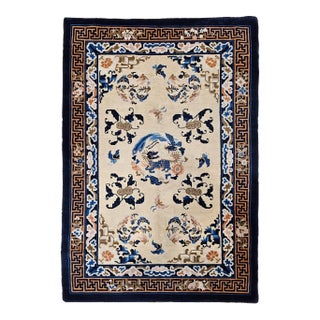 Vintage Chinese Art Deco Area Rug, Hand-Knotted Wool Pile, Ivory Field, 5' X 7' For Sale