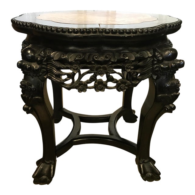 C. 1880 Asian Antique Carved Rosewood & Marble Top Side ...