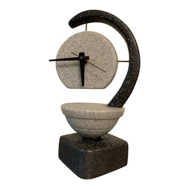Vintage Postmodern Marble Like Stone Sculptural Clock For Sale