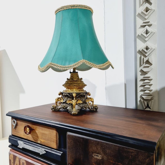 Metal Historicism Bronze Table Lamp with Gilded Decoration, 19th Century For Sale - Image 7 of 18