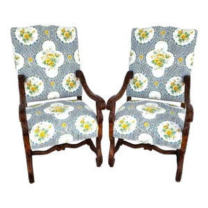 Century Furniture Louis XIII Os De Mouton Armchairs a Pair