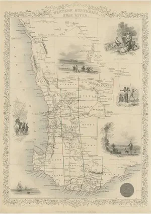 Map of Western Australia and Swan River with Insets of Perth, Aboriginals and Sheep, 1851