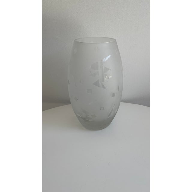 Glass Etched Geometric Glass Vase Postmodern - Signed Gregory 1987 For Sale - Image 7 of 7