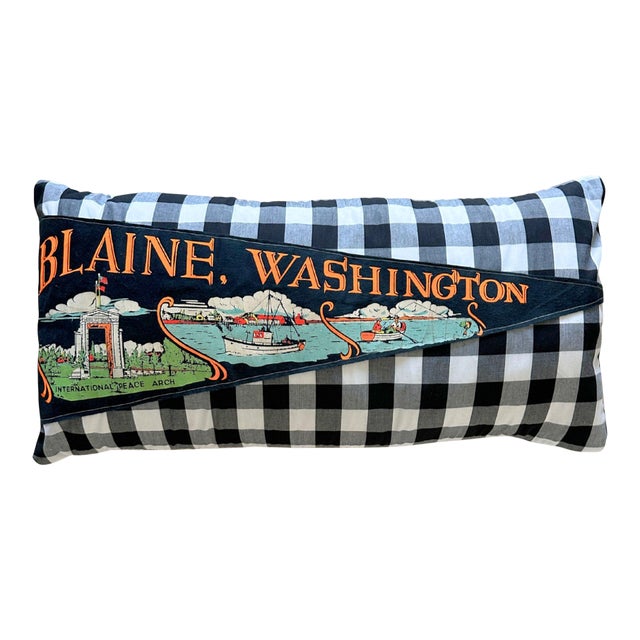 Washington Blaine Vintage Large Pennant on New Woven Throw Pillow For Sale
