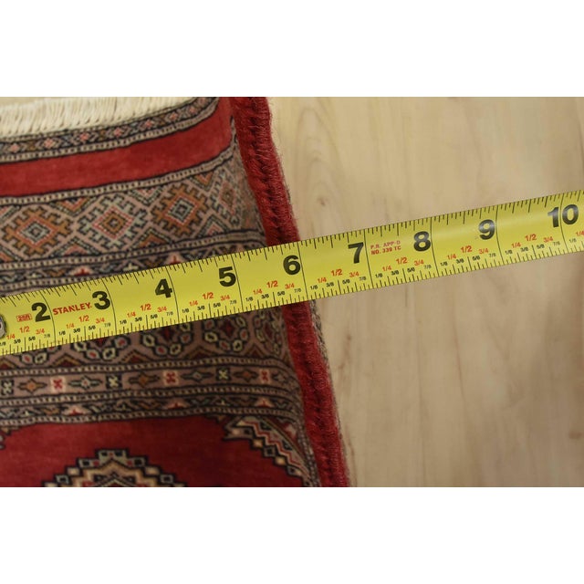 Bokhara Jaldar Rug 3’1” X 4’8” Red Wool Tribal Hand-Knotted Oriental Carpet For Sale - Image 9 of 11
