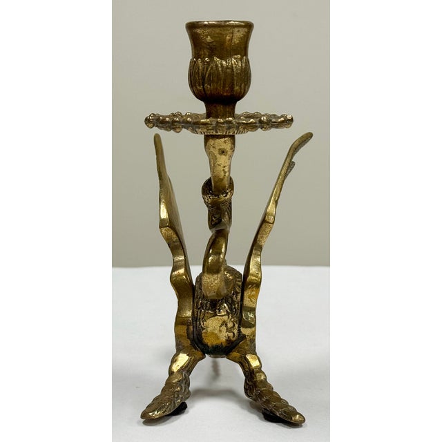 Vintage Brass Griffin Motif Candlestick Holder For Sale In Kansas City - Image 6 of 10