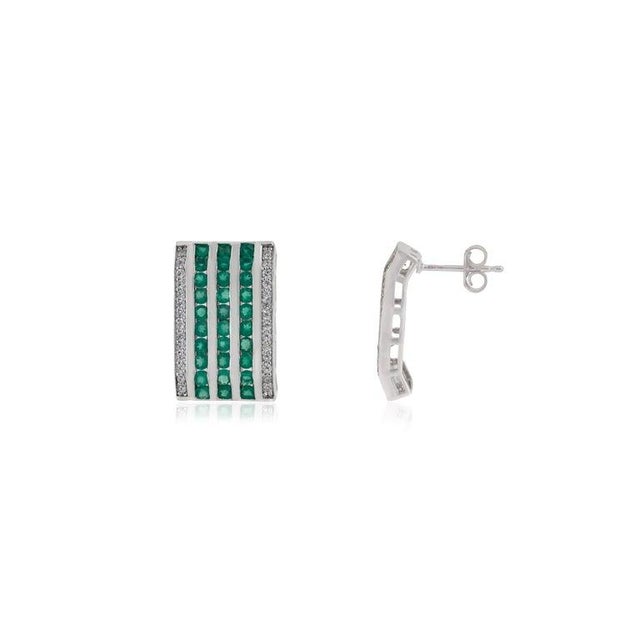 Art Deco Multi-Band Green Onyx & Zircon Statement Silver Earrings- A Pair For Sale - Image 3 of 11