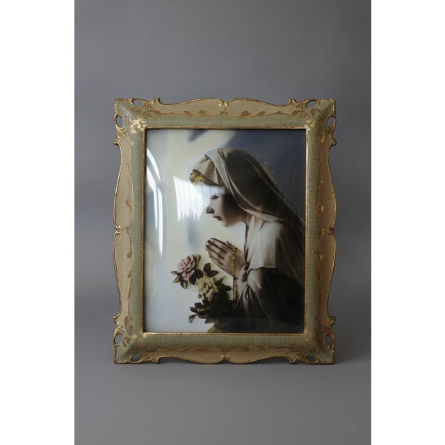 Printed Glass Panel of the Madonna in Prayer, 1950s For Sale - Image 3 of 9