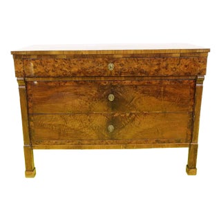 Wooden Chest of Drawers with Three Drawers and Burl Finish For Sale