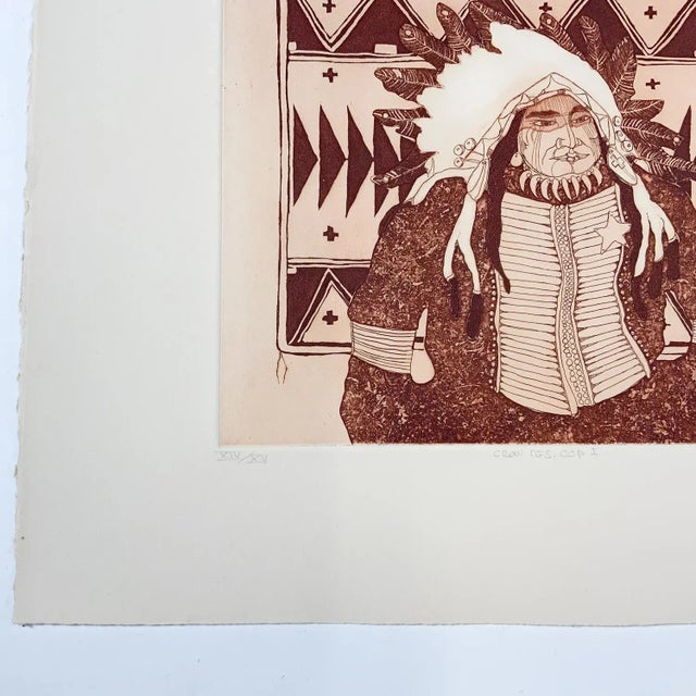 Contemporary 1980 Kevin Red Star Native American Crow Res Cop I Sepia Tone Etching For Sale - Image 3 of 7