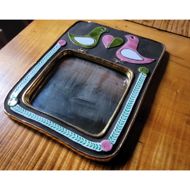 Mithe Espelt Ceramic Wall Mirror Pink & Green Birds For Sale - Image 9 of 10