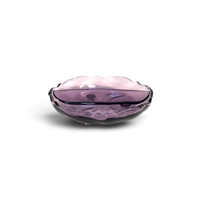 Mid-Century Modern 1950s Mid-Century Purple Glass Footed Divided Candy Dish For Sale - Image 3 of 11