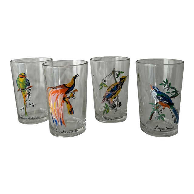 Palm Springs Chic Exotic Bird Juice Glasses- Set of 4 For Sale