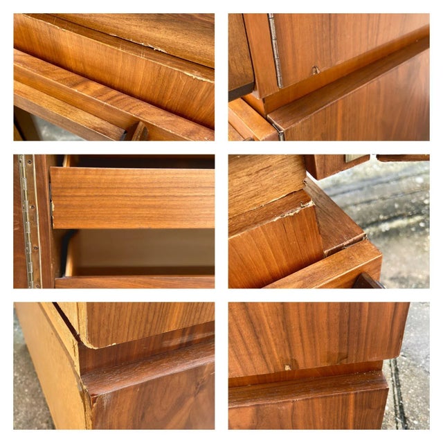 Mid Century Modern Brutalist Armoire Dresser + Inset Smoked Mirrors | by Tobago For Sale - Image 12 of 13