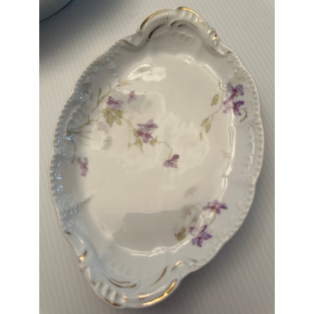 Violet 1940s Vintage Limoges Basset Austria 3 Porcelain Serving Bowls "Purple Violets" Pattern For Sale - Image 8 of 18