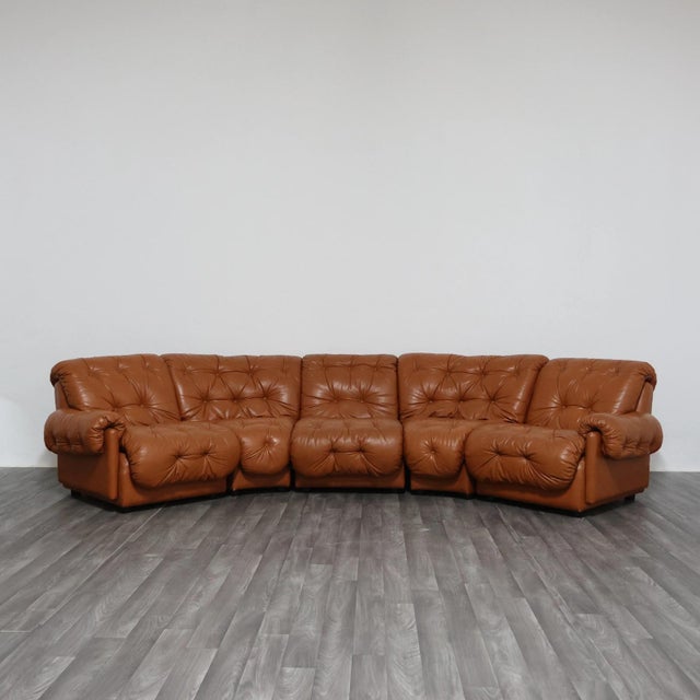 Animal Skin Modular Corner Sofa in Cognac Leather in the style of Afra and Tobia Scarpa, 1970s, Set of 5 For Sale - Image 7 of 12