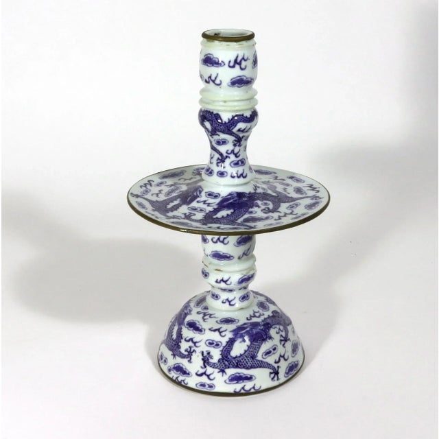 Mid 19th Century Chinese Export Porcelain Underglaze Blue Pair of Candlesticks For Sale - Image 5 of 6