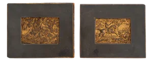 German Hunting Scene Gilt Metal Reliefs, 2