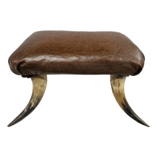 Southwest Horn and Leather Footstool For Sale
