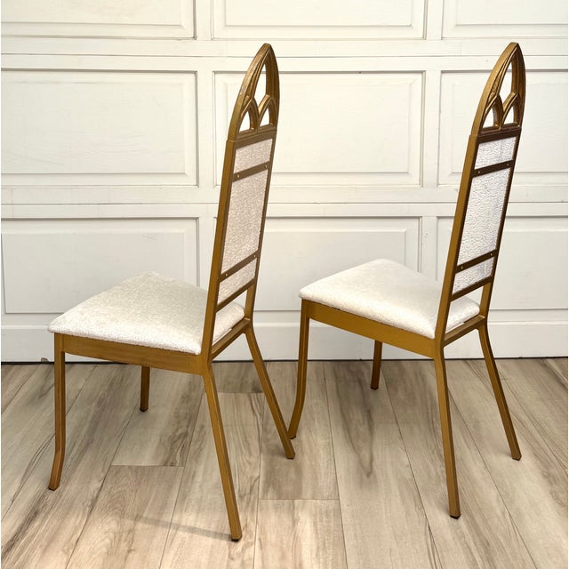 Set of 6 Hollywood Regency Gothic Revival Gilt Dining Chairs With Bouclé Upholstery For Sale - Image 18 of 18