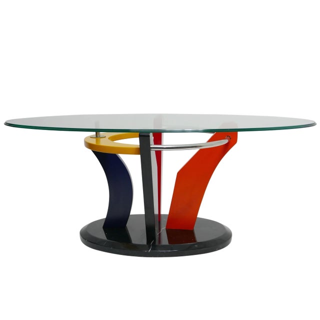 Memphis Style Oval Coffee Table with Black Marble Base, circa 1980 For Sale - Image 4 of 12