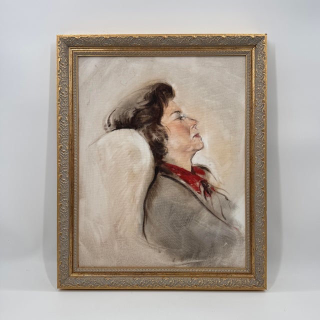 Original Mid-Century Portrait Study Oil Painting in Gilt Frame For Sale - Image 9 of 9