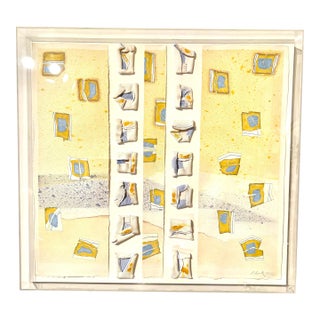 Barbara Beck 1982 Abstract Mix Media Painting and Porcelain in Acrylic Shadow Box - Signed/Dated/Framed For Sale