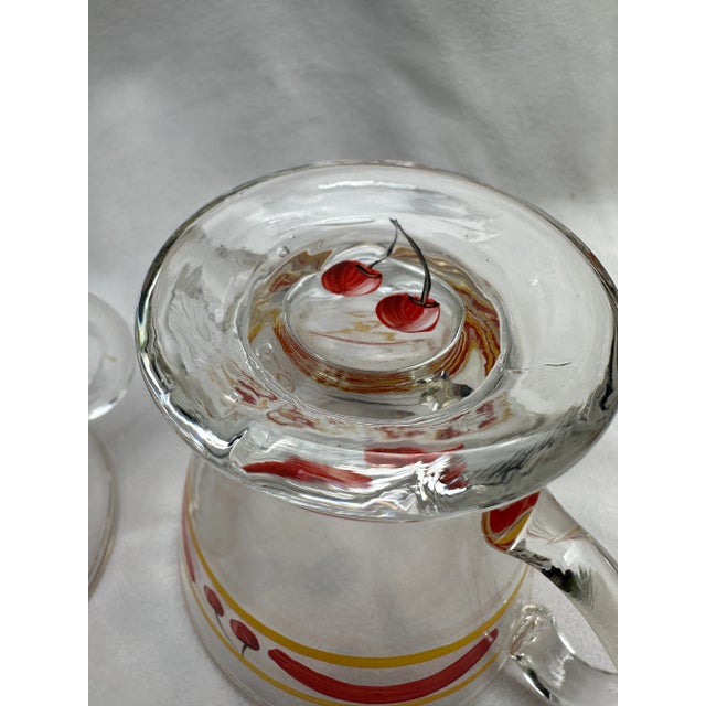 Mid-Century Modern Vintage Hand Painted Yellow and Red Banded Cherries Footed Creamer & Sugar Set For Sale - Image 3 of 8
