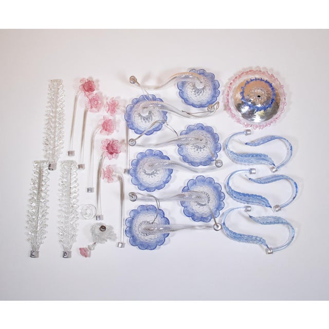Late 20th Century Vintage Baroque Style Pink and Blue Floral Murano Chandelier For Sale - Image 5 of 12
