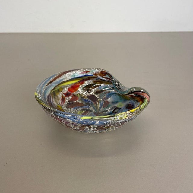 Gold Silver Flakes Murano Glass Ashtray from Dino Martens, Italy, 1960s For Sale - Image 8 of 18