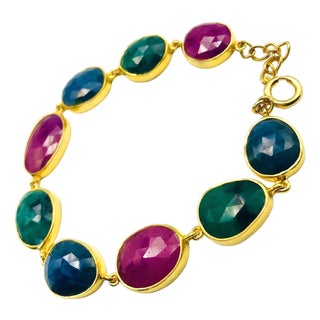 Bochic "Rough Cut" Natural Emeralds, Sapphires & Rubies Set In 18K Gold & Silver For Sale