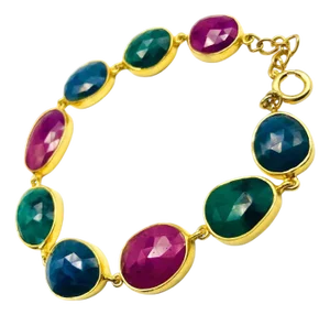 Bochic "Rough Cut" Natural Emeralds, Sapphires & Rubies Set In 18K Gold & Silver