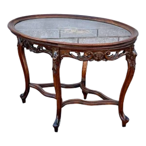 1920 French Walnut Hand Carved Oval Serving Table