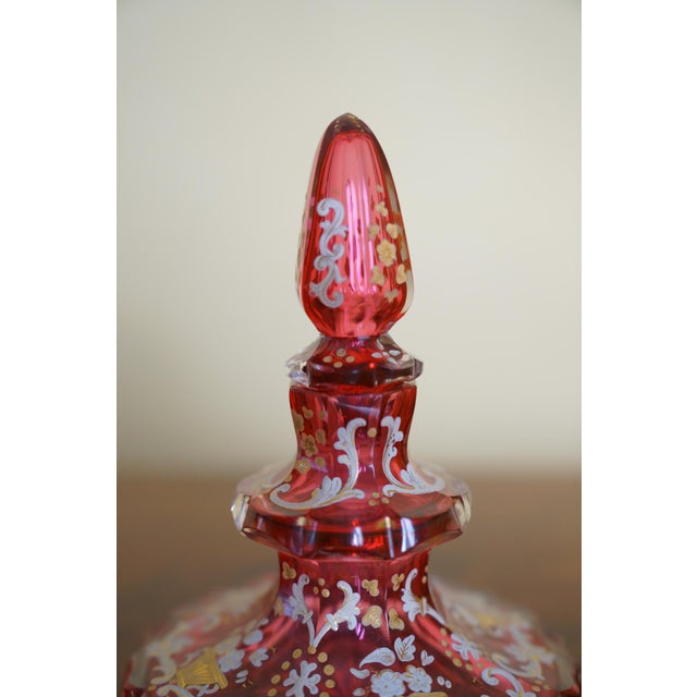 Late 19th Century Antique Bohemian Cranberry Glass Enameled Perfume Bottle, 19th. Century For Sale - Image 5 of 10