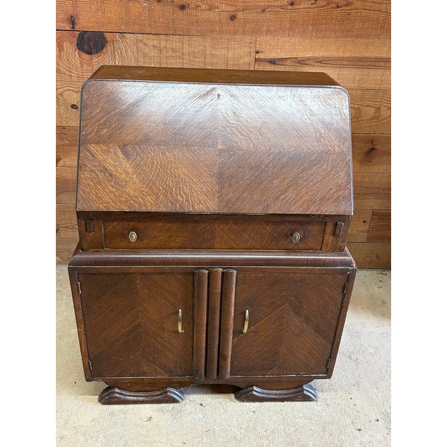 1930s Art Deco Waterfall Drop-Front Secretary Desk For Sale - Image 4 of 9