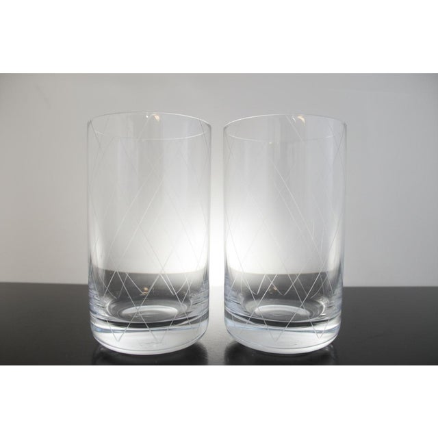 Late 20th Century Tiffany & Co Crystal Etched Diamond Criss-Cross MCM Tumbler Glass Set of 4 For Sale - Image 5 of 10