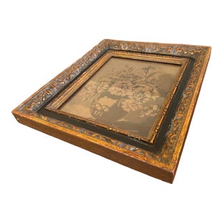 Antique Floral Tapestry in Exceptional Black & Gilt Frame For Sale